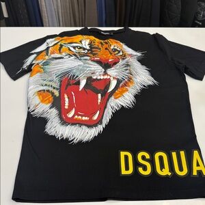 DSQUARED2 Black T-Shirt with Fierce Tiger Print